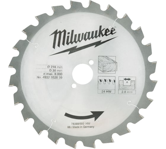 Пильный диск 216х30 мм, Z24 Milwaukee 4932352839 1