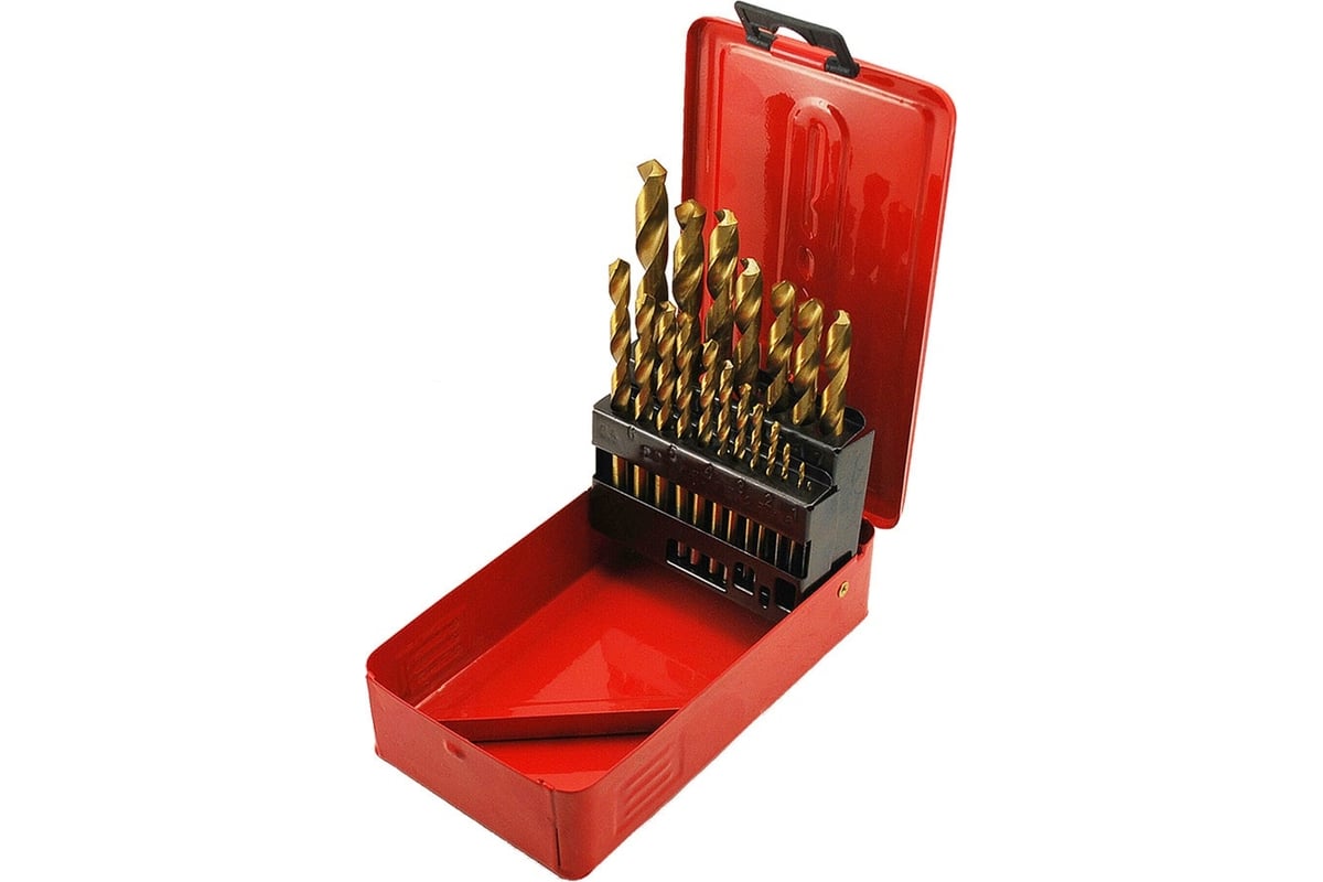 Набор сверл по металлу 1-10 мм, 20 предметов, красная металлическая ...
