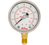 Манометр от 0 до 16 бар из нержавеющей стали, D100 мм, M20x1.5, штуцер снизу A-Flow G22-S-20M-100A-16bar