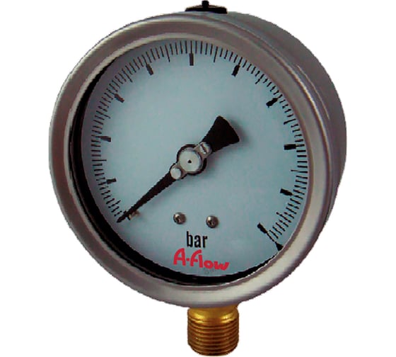 Манометр от 0 до 25 бар из нержавеющей стали, D100 мм, NPT 1/2", штуцер снизу A-Flow G22-S-8N-100A-25bar 1