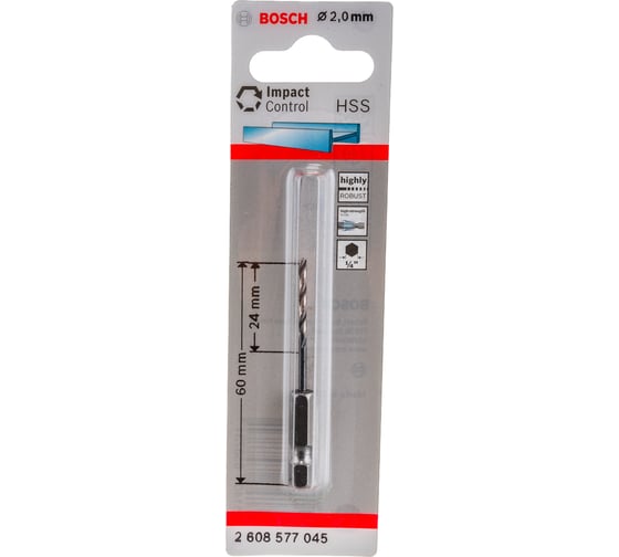 Сверло по металлу Impact Control (2х60 мм; HEX) Bosch 2608577045