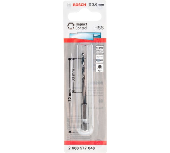 Сверло по металлу Impact Control (3х72 мм; HEX) Bosch 2608577048