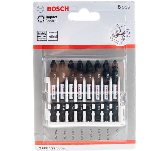 Биты двусторонние ударные Impact Control (PH2/PZ2; 65 мм) 8 шт. Bosch 2608522333 1