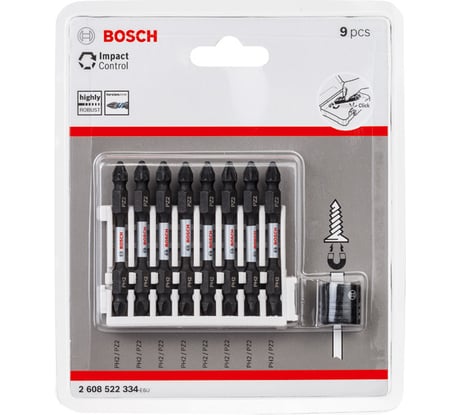 Двухсторонние ударные биты Impact Control (PH2/PZ2; 65 мм; 8 шт.) + магнитная муфта Bosch 2608522334