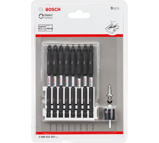 Набор двусторонних ударных бит Impact Control (110 мм; 8 шт.) + магнитная муфта Bosch 2608522347
