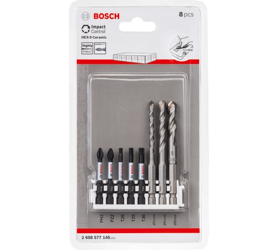 Набор ударных бит и сверл Hex-9 Ceramic Impact Control (5-8 мм) 8 шт. Bosch 2608577145 1