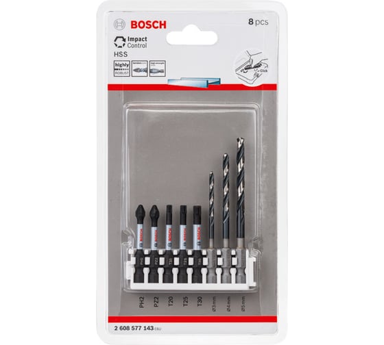 Набор ударных бит и сверл по металлу Impact Control (3-5 мм) 8 шт. Bosch 2608577143 1