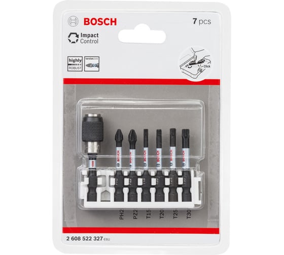 Набор ударных бит Impact Control (50 мм; 6 шт.) +держатель QuickRelease Bosch 2608522327