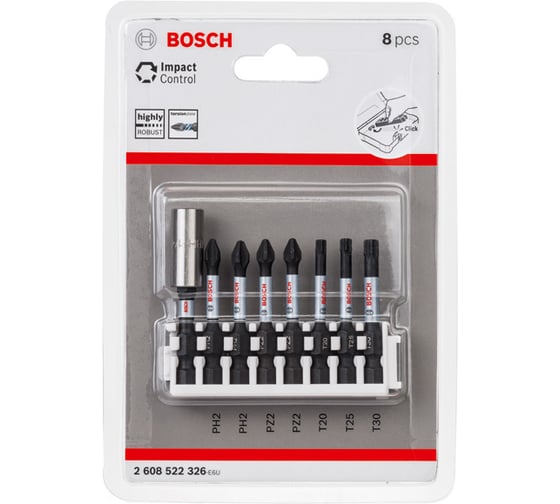 Набор ударных бит Impact Control (50 мм; 7 шт.) + магнитный держатель Bosch 2608522326