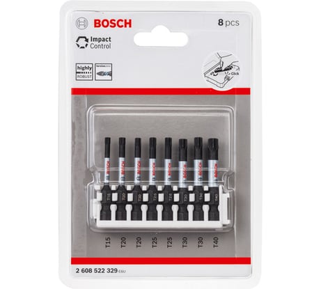 Набор ударных бит Impact Control (T15, T20,T25, T30, T40; 50 мм; 8 шт.) Bosch 2608522329