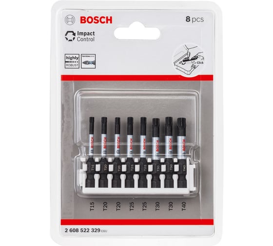 Набор ударных бит Impact Control (T15, T20,T25, T30, T40; 50 мм; 8 шт.) Bosch 2608522329 1