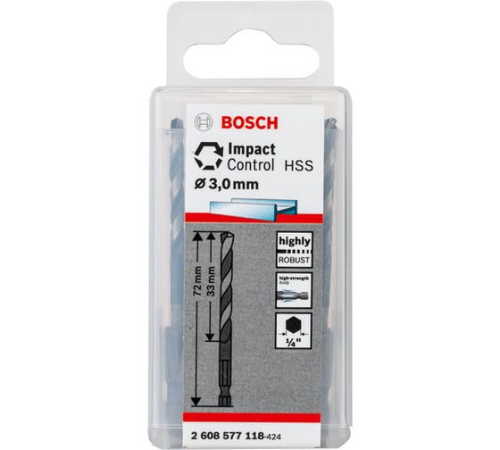 Сверло по металлу Impact Control (3х72 мм; 10 шт.) Bosch 2608577118 1