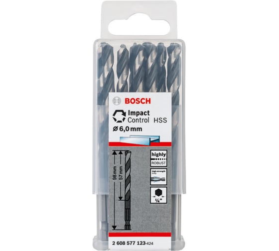 Сверло по металлу Impact Control (6х98 мм; 10 шт.) Bosch 2608577123