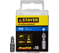 Биты PROFESSIONAL ProFix Pozidriv (10 шт; 25 мм; PZ3; 1/4") STAYER 26221-3-25-10_z01