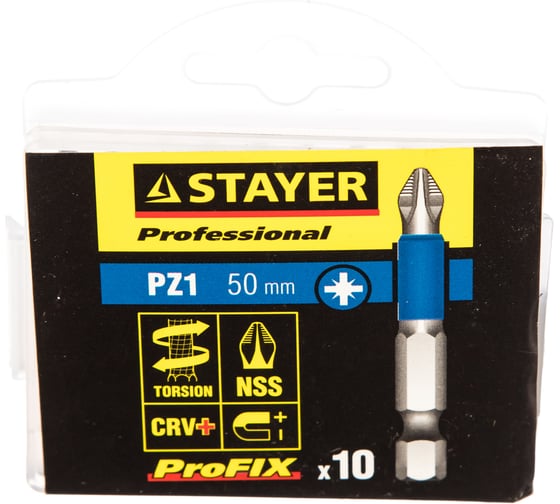 Биты PROFESSIONAL ProFix Pozidriv (10 шт; 50 мм; PZ1; 1/4") STAYER 26223-1-50-10_z01