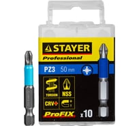 Биты PROFESSIONAL ProFix Pozidriv (10 шт; 50 мм; PZ3; 1/4") STAYER 26223-3-50-10_z01