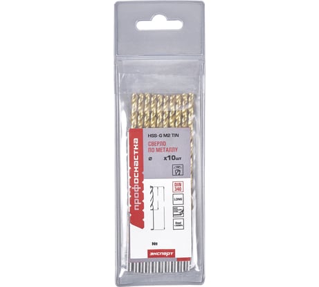 Сверло по металлу удлин Профоснастка 5,0 мм HSS M2 TIN/135 DIN 340 , 10 шт., №681 30206041