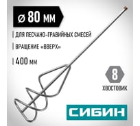 Миксер для песчано-гравийных смесей (80х400 мм, шестигранный хвостовик) СИБИН 06048-08-40