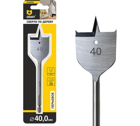 Сверло перьевое (перовое) по дереву 40x150 мм в блистере GRAFF 8840150