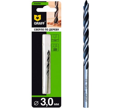 Cверло по дереву cпиральное 3x61 мм в блистере GRAFF 763061