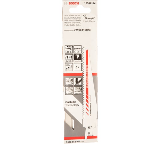 Сабельное пильное полотно по дереву и металлу S 956 XHM Bosch 2608653099