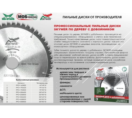 Пильный диск по дереву Профессионал 305х30 мм, 80Т SKYWER SK-PPD3058030
