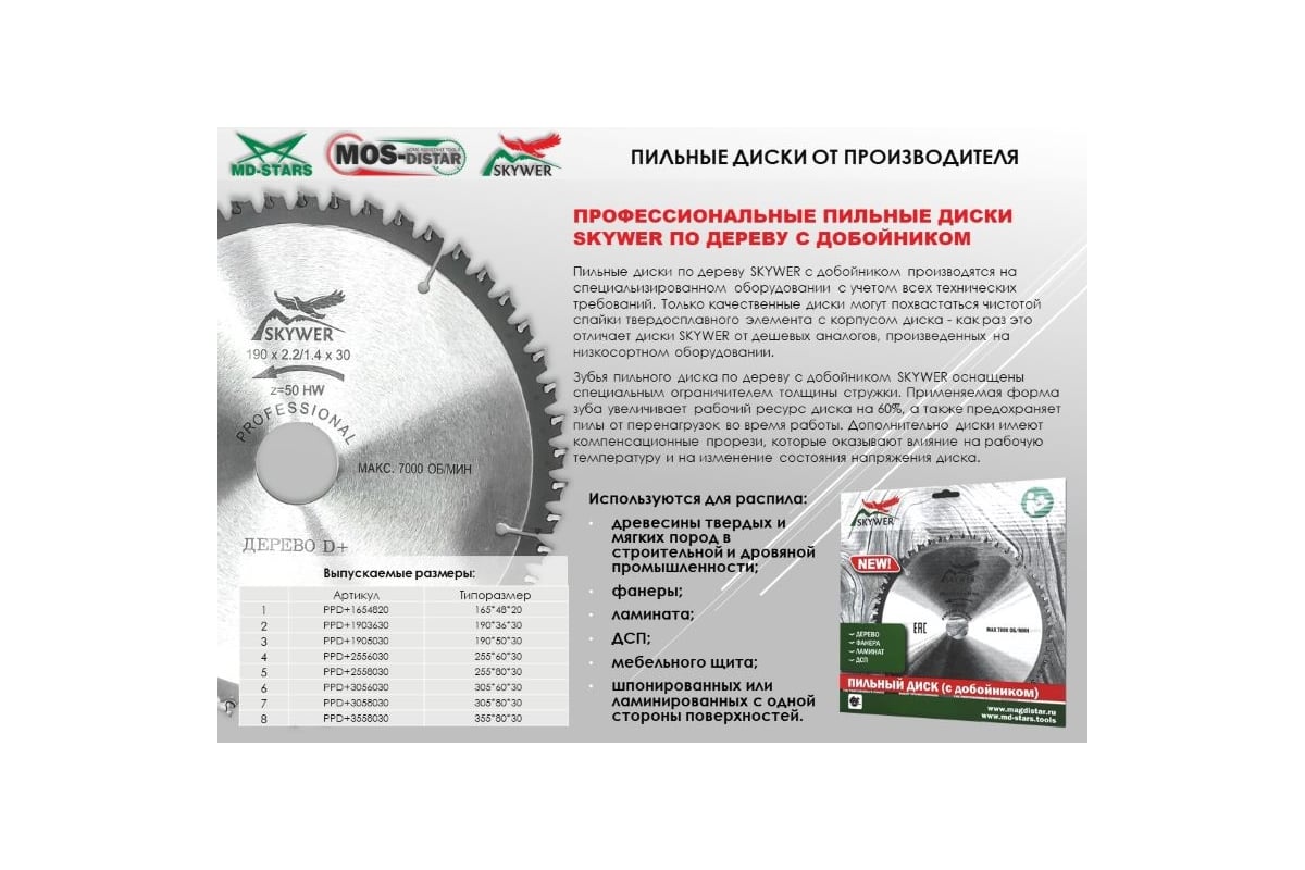 Пильный диск по дереву Профессионал 305х30 мм, 60Т SKYWER SK-PPD3056030 ...