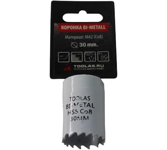 Коронка Bi-Metall 30 мм, М42 Со8% TOOLAS 00006819