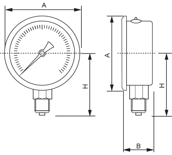 Манометр от 0 до 250 бар из нержавеющей стали, D50 мм, NPT 1/4", штуцер снизу A-Flow G30-S-4N-50A-250bar