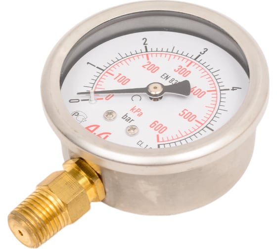 Манометр от 0 до 6 бар из нержавеющей стали, D63 мм, NPT 1/4", штуцер снизу A-Flow G20-S-4N-63A-6bar