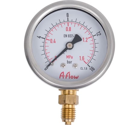 Манометр от 0 до 16 бар из нержавеющей стали, D63 мм, M12x1.5, штуцер снизу A-Flow G20-S-12M-63A-16bar