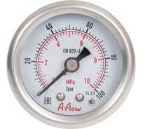 Манометр от 0 до 100 бар из нержавеющей стали, D40 мм, NPT 1/8", штуцер сзади по центру A-Flow G20-S-2N-40B-100bar