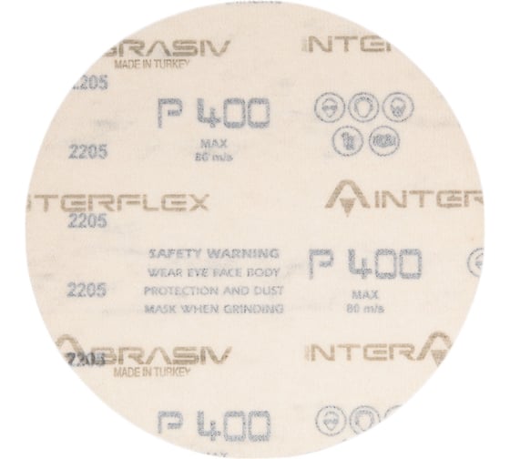 Шлифовальный круг AP311F 125 мм, на липучке, без отверстий, Р400, 5 шт Interflex 3133043000-5
