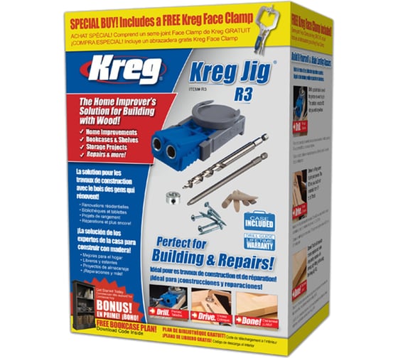 Приспособление для соединения саморезами Kreg Jig Jr. в комплекте со струбциной R3-PROMO 1