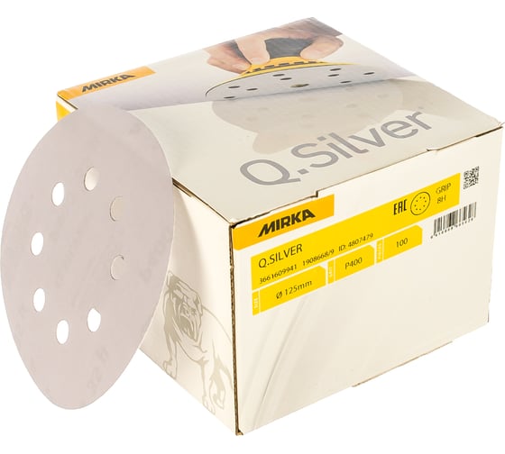 Круг шлифовальный Q.SILVER (100 шт; 125 мм; 8 отв; P400) MIRKA 3661609941 1
