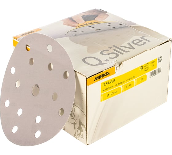Круг шлифовальный Q.SILVER (100 шт; 150 мм; 15 отв; P180) MIRKA 3661109918