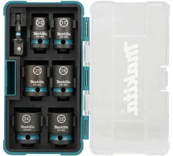 Набор ударных торцовых головок Impact Black (7 шт.; 13, 17, 19, 21, 22, 24 мм; адаптер; 1/2") Makita E-16592