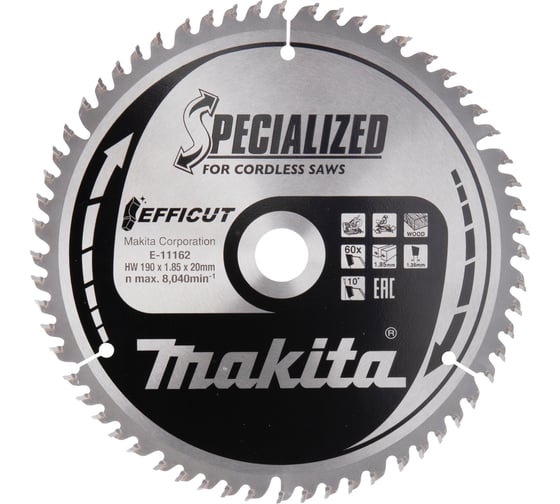 Диск пильный для дерева EFFICUT (190x20x1.85/1.35 мм; 60T) Makita E-11162