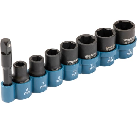 Набор ударных торцовых головок (8 шт.; 6, 7, 8, 10, 11, 12, 13 мм; 1/4”; адаптер) Makita E-12289