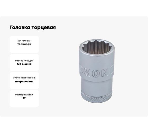 Головка торцевая 12-гр. 1/2" 19 мм ND19-19 NORGAU 063703019
