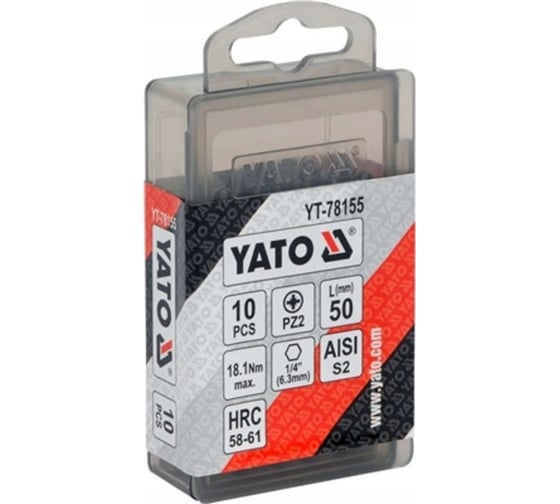 Бита крестовая PZ2, 1/4", 50 мм, 10 шт YATO YT-78155