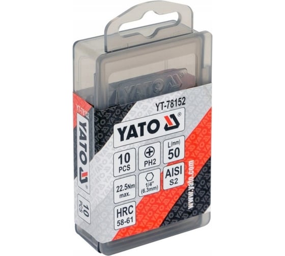 Бита крестовая PH2, 1/4", 50 мм, 10 шт YATO YT-78152