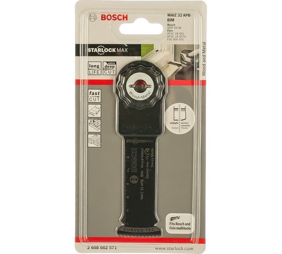 Погружное полотно BIM 32х80 мм для дерева с гвоздями MAIZ 32 APB Starlock Max Bosch 2608662571