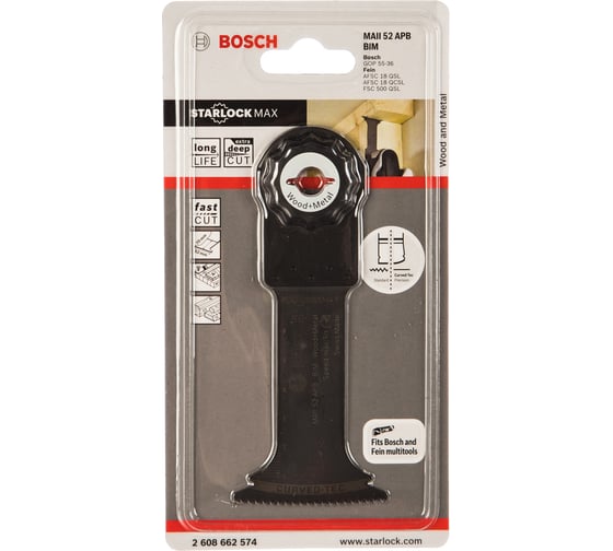 Погружное полотно BIM 52x70 мм для дерева с гвоздями MAII 52 APB Starlock Max Bosch 2608662574