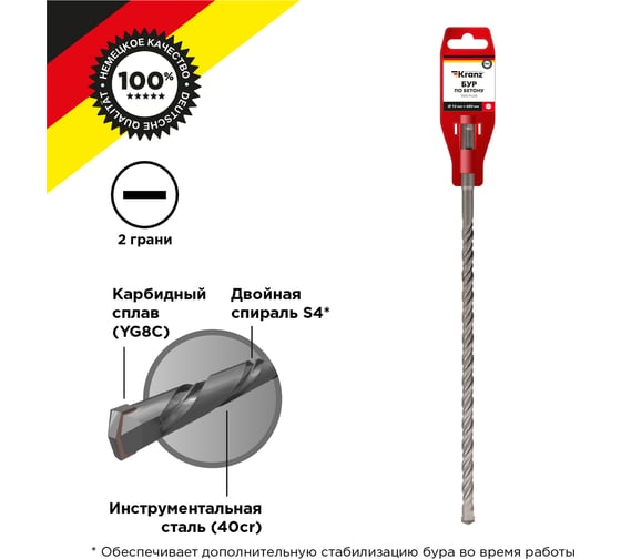 Бур по бетону 12x600x540 мм, SDS-Plus KRANZ KR-91-0063