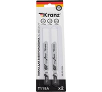 Пилка для электролобзика по металлу T118А 75 мм, 21 з/д, 1.5-3 мм, 2 шт KRANZ KR-92-0306
