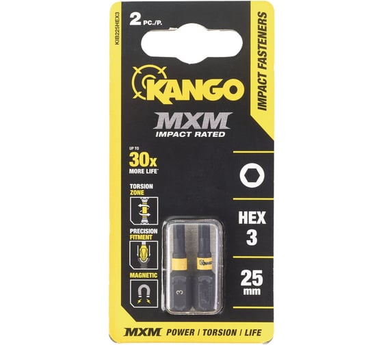 Бита для импульсного закручивания MXM (2 шт; 25 мм; HEX3; блистер) Kango KIB225HEX3