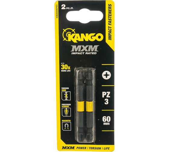 Бита двухсторонняя для импульсного закручивания MXM (2 шт; 60 мм; PZ3; блистер) Kango KIB260DEPZ3 1