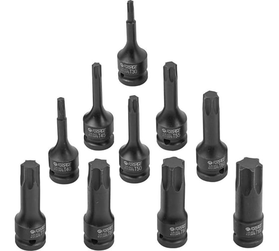 Набор головок-бит ударных TORX 10 шт, T30, T40, T45, T50, T55, T60, T70, T80, T90, T100, 1/2'', в кейсе f-41013mpb Forsage 54599