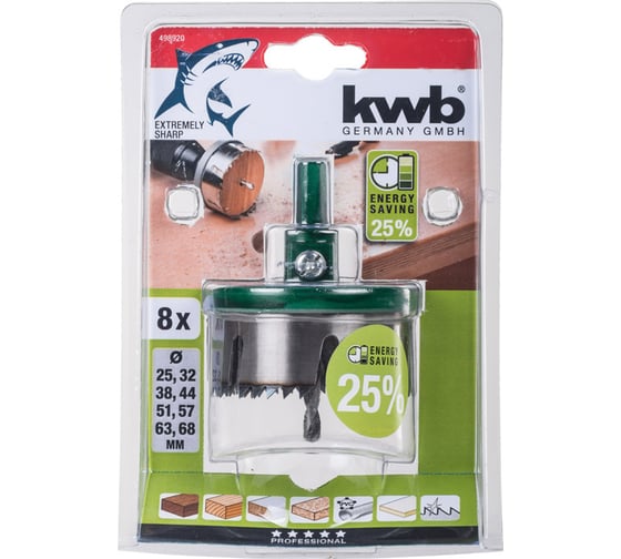 Коронка пильная наборная Energy Saving (25-68 мм; 8 шт.) KWB 498920